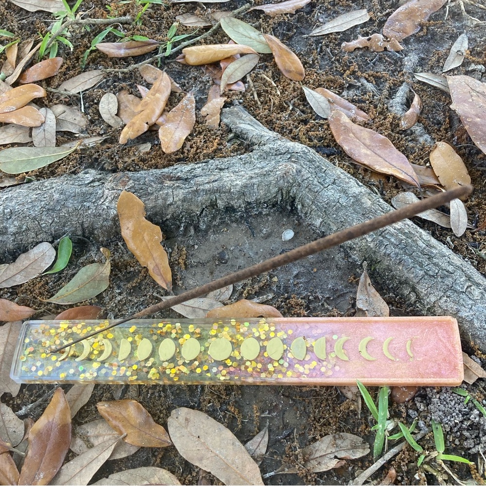 Champagne pink with Gold accents moon phases handmade Incense Stick Holder